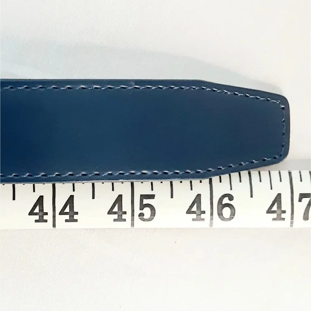 Mens Blue Leather Ratchet Slide Belt Sze XL Dress Trouser Adjustable